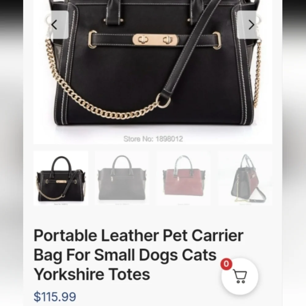Portable Black Leather Pet Carrier Bag For Small Dogs/Cats Yorkshire Totes, Stra